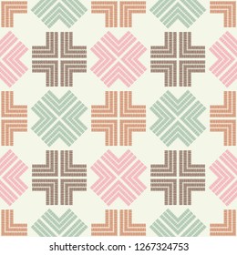 Ethnic boho seamless pattern. Shapes from strips of hand-shading. Traditional ornament. Tribal pattern. Folk motif. Can be used for wallpaper, textile, invitation card, web page background.