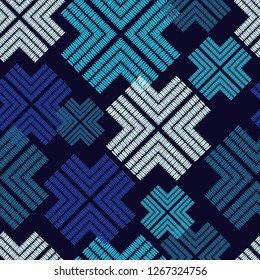 Ethnic boho seamless pattern. Shapes from strips of hand-shading. Traditional ornament. Tribal pattern. Folk motif. Can be used for wallpaper, textile, invitation card, web page background.