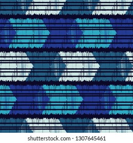 Ethnic boho seamless pattern. The shapes of blue hexagons. Traditional ornament. Tribal pattern. Folk motif. Can be used for wallpaper, textile, invitation card, wrapping, web page background.