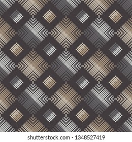Ethnic boho seamless pattern. Shapes of dots and pixels. Patchwork texture. Weaving. Traditional ornament. Tribal pattern. Folk motif. Can be used for wallpaper, textile, invitation card, wrapping.
