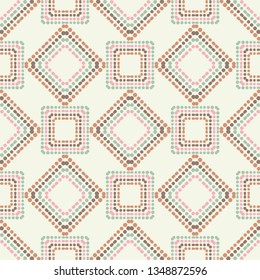 Ethnic boho seamless pattern. Shapes of dots and pixels. Patchwork texture. Weaving. Traditional ornament. Tribal pattern. Folk motif. Can be used for wallpaper, textile, invitation card, wrapping.