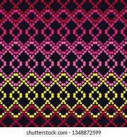 Ethnic boho seamless pattern. Shapes of dots and pixels. Patchwork texture. Weaving. Traditional ornament. Tribal pattern. Folk motif. Can be used for wallpaper, textile, invitation card, wrapping.