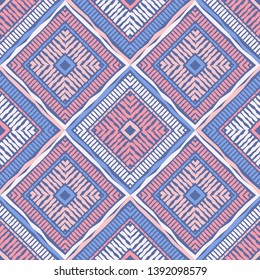 Ethnic boho seamless pattern. Striped figures. Patchwork texture. Weaving. Traditional ornament. Tribal pattern. Folk motif. Can be used for wallpaper, textile, invitation card, wrapping, web page.
