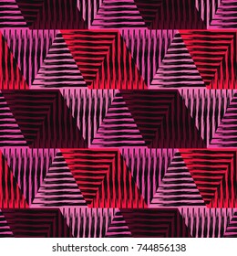 Ethnic boho seamless pattern. Striped triangles. Scribble texture. Retro motif. Textile rapport.