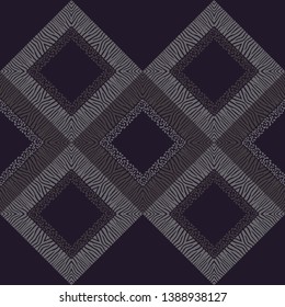 Ethnic boho seamless pattern. Texture with Zebra and Leopard spots. Patchwork texture. Weaving. Traditional ornament. Tribal pattern. Folk motif. Can be used for wallpaper, textile, invitation card.