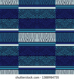 Ethnic boho seamless pattern. Texture with Zebra and Leopard spots. Patchwork texture. Weaving. Traditional ornament. Tribal pattern. Folk motif. Can be used for wallpaper, textile, invitation card.