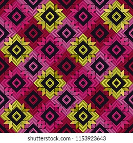 Ethnic boho seamless pattern. Traditional ornament. Geometric background. Tribal pattern. Folk motif. Textile rapport.