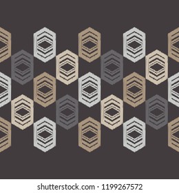 Ethnic boho seamless pattern. Traditional ornament. Brushwork. Hand hatching. Tribal pattern. Folk motif. Can be used for wallpaper, textile, invitation card, wrapping, web page background.