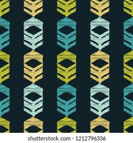 Ethnic boho seamless pattern. Traditional ornament. Brushwork. Hand hatching. Tribal pattern. Folk motif. Can be used for wallpaper, textile, invitation card, wrapping, web page background.