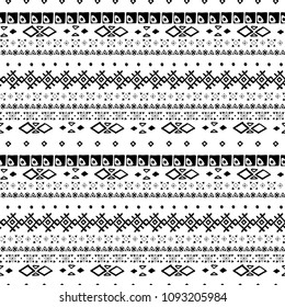 Ethnic boho seamless pattern. Tribal art border print. Abstract geometric background texture. Fabric design in black and white