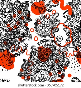 Ethnic boho seamless pattern. Tribal art print. Colorful border background texture.