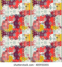 Ethnic boho seamless pattern. Tribal art camouflage print, ethno background, watercolor texture