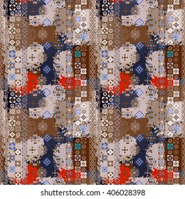 Ethnic boho seamless pattern. Tribal art camouflage print, ethno background, watercolor texture