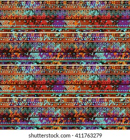 Ethnic boho seamless pattern. Tribal art, distressed print. Rustic, folk style pattern. Background, ethno texture, decoration, distress, grunge. Wrapping, wallpaper
