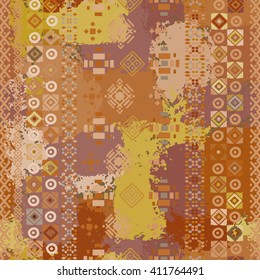 Ethnic boho seamless pattern. Tribal art camouflage print, ethno background, watercolor texture