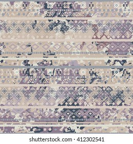 Ethnic boho seamless pattern. Tribal art, distressed print. Rustic, folk style pattern. Background, ethno texture, decoration, distress, grunge. Wrapping, wallpaper