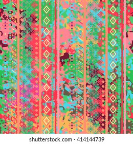 Ethnic boho seamless pattern. Tribal art colorful boho print, boho texture. Abstract distress background, watercolor painting, wrapping, wallpaper