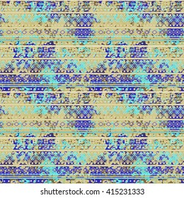 Ethnic boho seamless pattern. Tribal art, distressed print. Rustic, folk style pattern. Background, ethno texture, decoration, distress, grunge. Wrapping, wallpaper