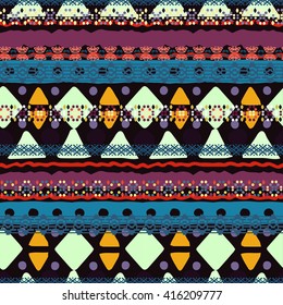 Ethnic boho seamless pattern. Tribal art, geometric print, border ornament. Background texture, wrapping, wallpaper
