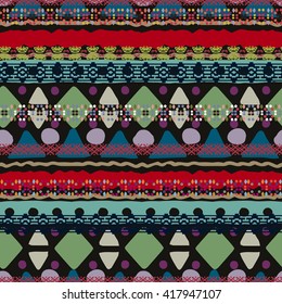 Ethnic boho seamless pattern. Tribal art, geometric print, border ornament. Background texture, wrapping, wallpaper