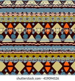 Ethnic boho seamless pattern. Tribal art, geometric print, border ornament. Background texture, wrapping, wallpaper