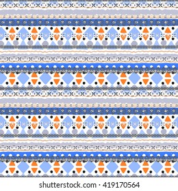 Ethnic boho seamless pattern. Tribal art, geometric print, border ornament. Background texture, wrapping, wallpaper