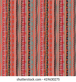 Ethnic boho seamless pattern. Tribal art, colorful ethno print. Background texture, wrapping, wallpaper