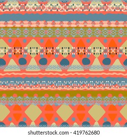 Ethnic boho seamless pattern. Tribal art, geometric print, border ornament. Background texture, wrapping, wallpaper