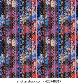 Ethnic boho seamless pattern. Tribal art colorful boho print, boho texture. Abstract distress background, watercolor painting, wrapping, wallpaper