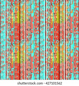 Ethnic boho seamless pattern. Tribal art colorful boho print, boho texture. Abstract distress background, watercolor painting, wrapping, wallpaper