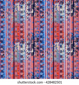 Ethnic boho seamless pattern. Tribal art colorful boho print, boho texture. Abstract distress background, watercolor painting, wrapping, wallpaper