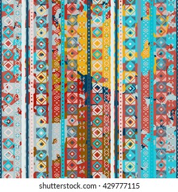 Ethnic boho seamless pattern. Tribal art colorful boho print, boho texture. Abstract distress background, watercolor painting, wrapping, wallpaper