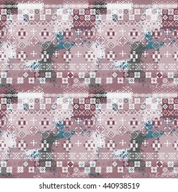 Ethnic boho seamless pattern. Tribal art colorful print, brushed texture. Abstract distressed background, watercolor paint spots, wrapping, wallpaper