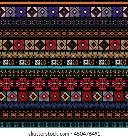 Ethnic boho seamless pattern. Tribal art vintage print. Background texture, wallpaper, wrapping. Fabric design. Border, geometric shapes. 