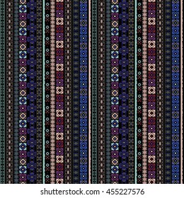 Ethnic boho seamless pattern. Tribal art vintage print. Background texture, wallpaper, wrapping. Fabric design. Border, geometric shapes. 