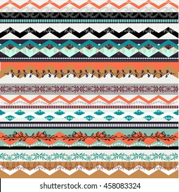 Ethnic boho seamless pattern. Tribal art print. Indian traditional ornament. Colorful border background texture. Fabric, cloth design, wallpaper, wrapping