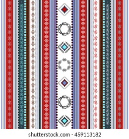 Ethnic boho seamless pattern. Tribal art print. Indian traditional ornament. Colorful border background texture. Fabric, cloth design, wallpaper, wrapping
