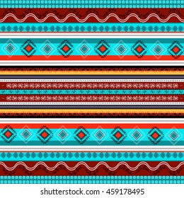 Ethnic boho seamless pattern. Tribal art print. Indian traditional ornament. Colorful border background texture. Fabric, cloth design, wallpaper, wrapping