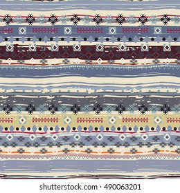Ethnic. Boho seamless pattern. Tribal art. Ethno ornament. African background texture. Ethnicity distressed print. Vector design
