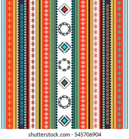 Ethnic boho seamless pattern. Tribal art print. Indian traditional ornament. Colorful border background texture. Fabric, cloth design, wallpaper, wrapping