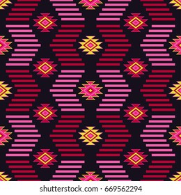 Ethnic boho seamless pattern. Tribal art print, repeatable background. Retro motif. Vector illustration. Textile rapport.