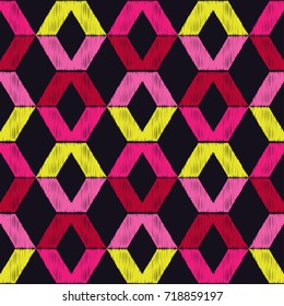 Ethnic boho seamless pattern. Tribal pattern. Embroidery on fabric. Scribble texture. Retro motif. Textile rapport.