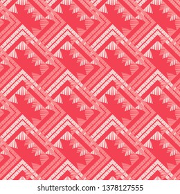 Ethnic boho seamless pattern. Zigzag. Embroidery on fabric. Patchwork texture. Weaving. Traditional ornament. Tribal pattern. Folk motif. Can be used for wallpaper, textile, invitation card, wrapping.