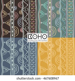 Ethnic boho seamless patterns. Vintage ornament. Background texture, wallpaper, wrapping. Vector illustration.