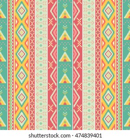 Ethnic boho seamless patterns. Vintage ornament. Abstract background texture, wallpaper, wrapping. Vector illustration.