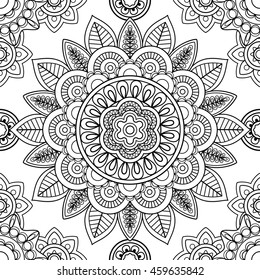 Ethnic boho seamless-pattern, coloring pages template. Vector illustration