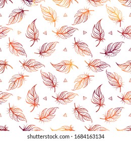 Ethnic boho style feathers. Vector seamless pattern.