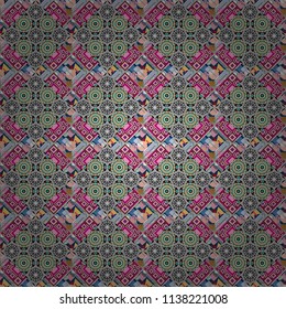 Ethnic boho style. Native batik watercolor artistic blue, gray and beige seamless pattern. Vector illustration. Seamless hand drawn tribal tiles texture.