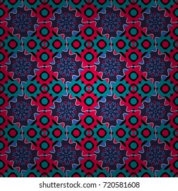 Ethnic boho style. Native batik watercolor artistic red, blue and violet seamless pattern. Vector illustration. Seamless hand drawn tribal tiles texture.