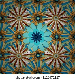 Ethnic boho style. Seamless hand drawn tribal tiles texture. Vector illustration. Native batik watercolor artistic green, blue and yellow seamless pattern.